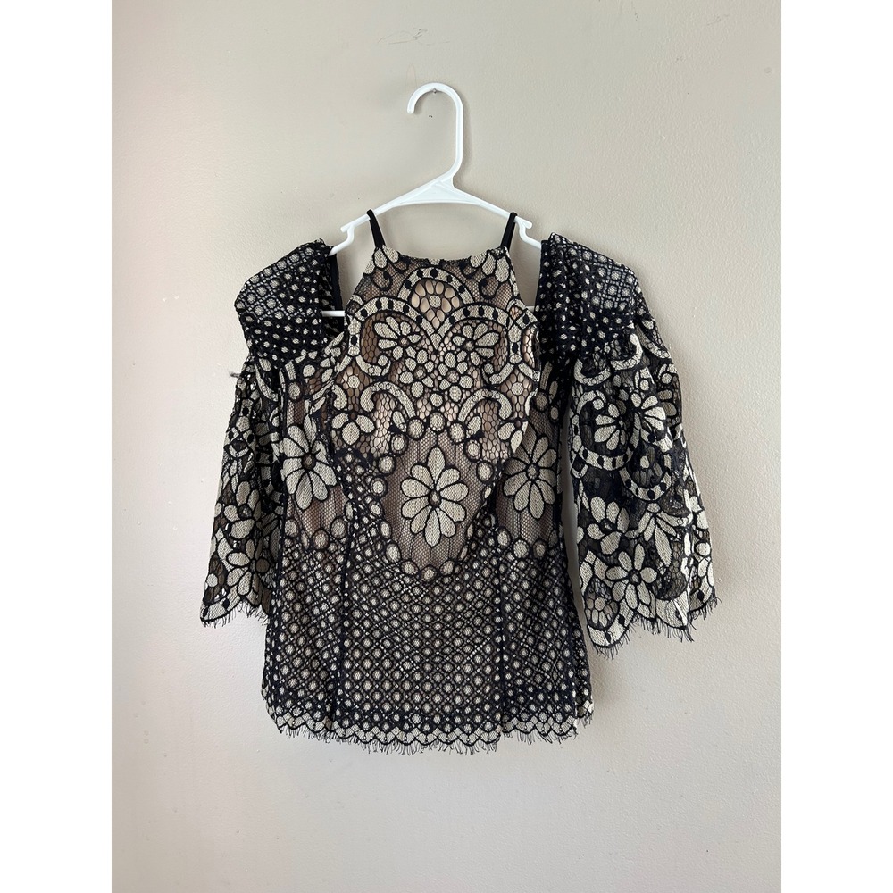 Y2K Black Lace Cold Shoulder Top Halter Indie Sleeve Whimsigoth Fairycore Grunge